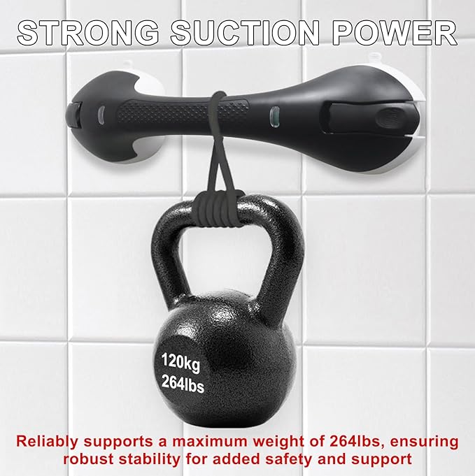 Suction Grab Bar for Shower Bathtub: Upgraded Heavy Duty Non-Slip Grip Handle with Strong Suction Cup for Bathroom Wall, Max Load 269LBS Safety Bar for Elderly Senior