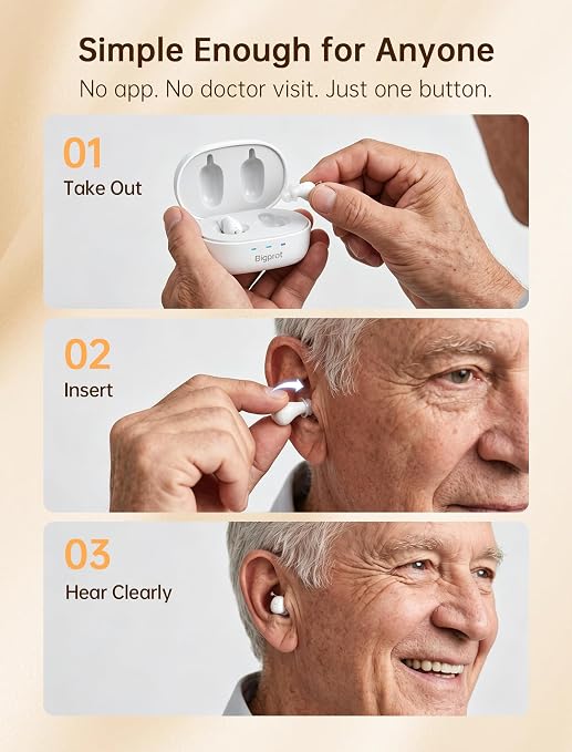 Rechargeable OTC Hearing Aids for Seniors, Digital Hearing Aids with Noise Cancellation & Feedback Suppression, Discreet Mini In-Ear Design with Simple Button Control, Magnetic Charging Case, 100H Use