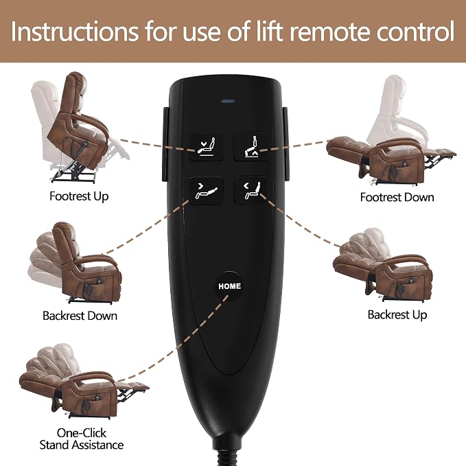 Power Lift Recliner Chair for Elderly People, Dual Motor Lift Chair with Vibration Massage and Heat, Lay Flat Recliner with Solid Wood Armrest, Standing Assistance Reclining, Faux Leather Brown