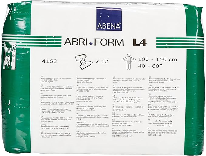 Abena Abri-Form Comfort Plastic-Backed Briefs, Level 4, (Medium To Large Sizes) Large, 144 Count