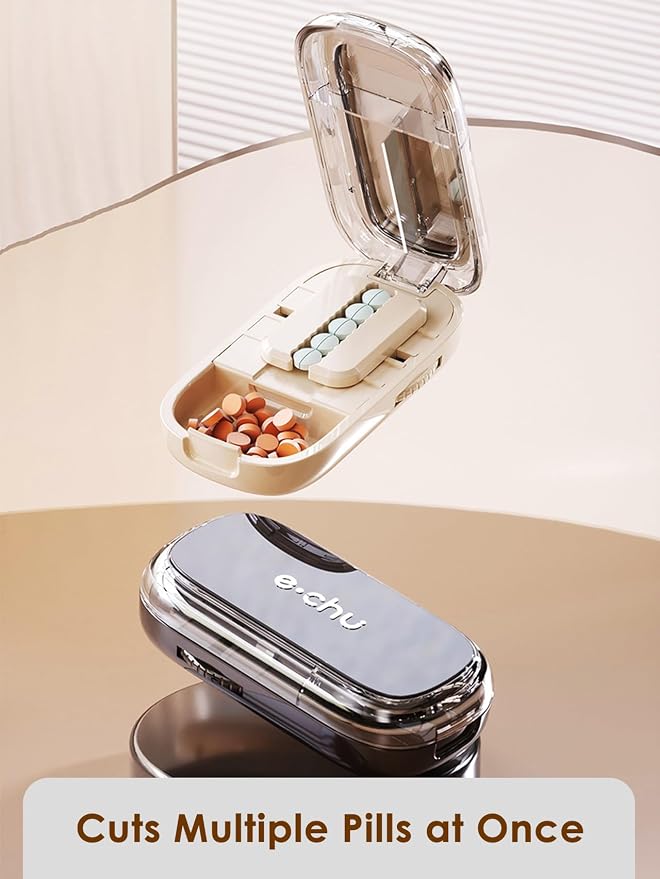 Pill Cutter Splitter for Small and Tiny Pills - Adjustable Pill Splitter with Centering Device for Cutting Multiple Pills, Precision Alignment, Easy to Use and Travel Sized, (1/2 White)