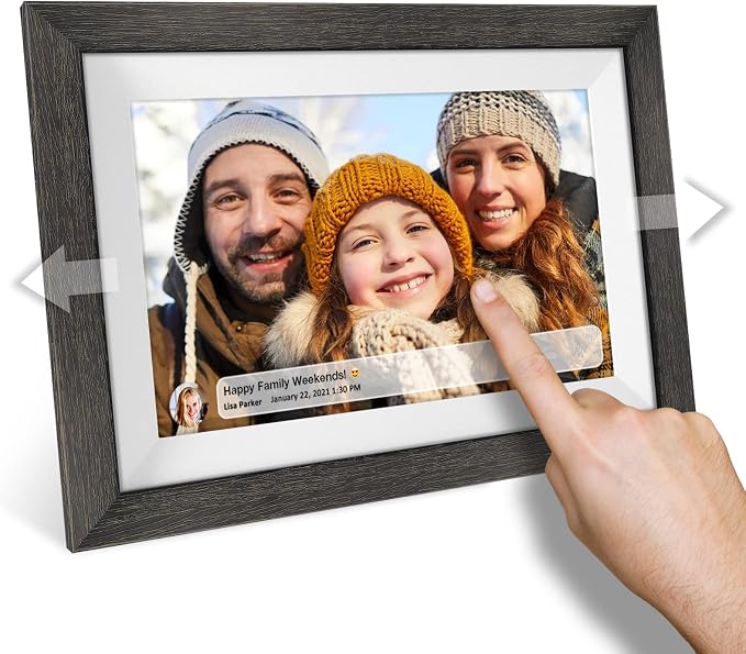 Frameo 10.1 inch Digital Picture Frame WiFi Smart Digital Photo Frame Wood | IPS HD 1280 * 800 1080P Touch Screen Auto-Rotate Easy Setup to use Free Share Photos and Videos Gift for mon Father Women