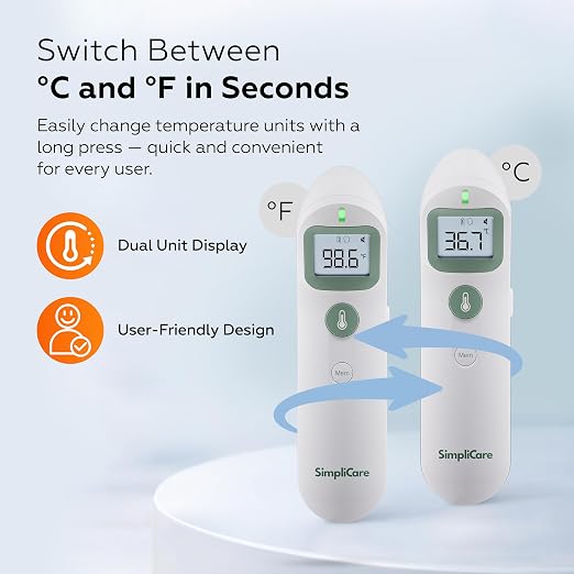 Baby & Adult Forehead Thermometer, Non-Contact, FDA Cleared | 1-Second Infrared Reading, +/-0.4F Accuracy, Dual-Mode Forehead & Object, LED Fever Alert, 35-Memory, AAA Batteries Included