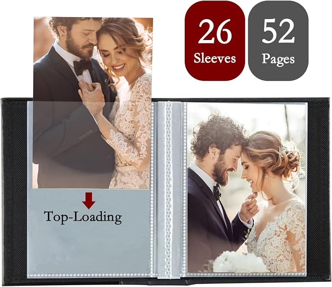 Photo Album 8x10 Clear Pages Pockets Leathe Cover Slip Slide in Photo Album Holds 50 Vertical 8x10 Photos Picture Book for Wedding Family (Blue)