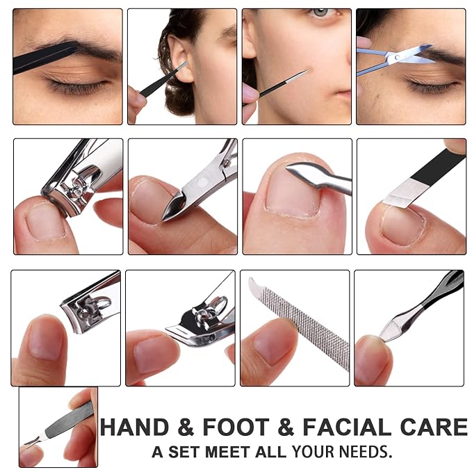 FAMILIFE Nail Kit, Professional Manicure Set Manicure Kit Nail Clipper Set, 13 in 1 Stainless Steel Pedicure Sets Clipper Tool, Men Grooming Tool with Portable Black Leather Travel Case for Him