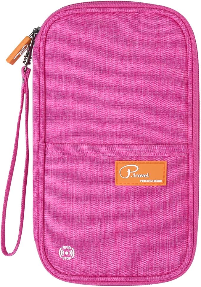 VanFn RFID Travel Passport Wallet, Family Passport Holder, Trip Document Organizer P.Travel Series (Rose Red)