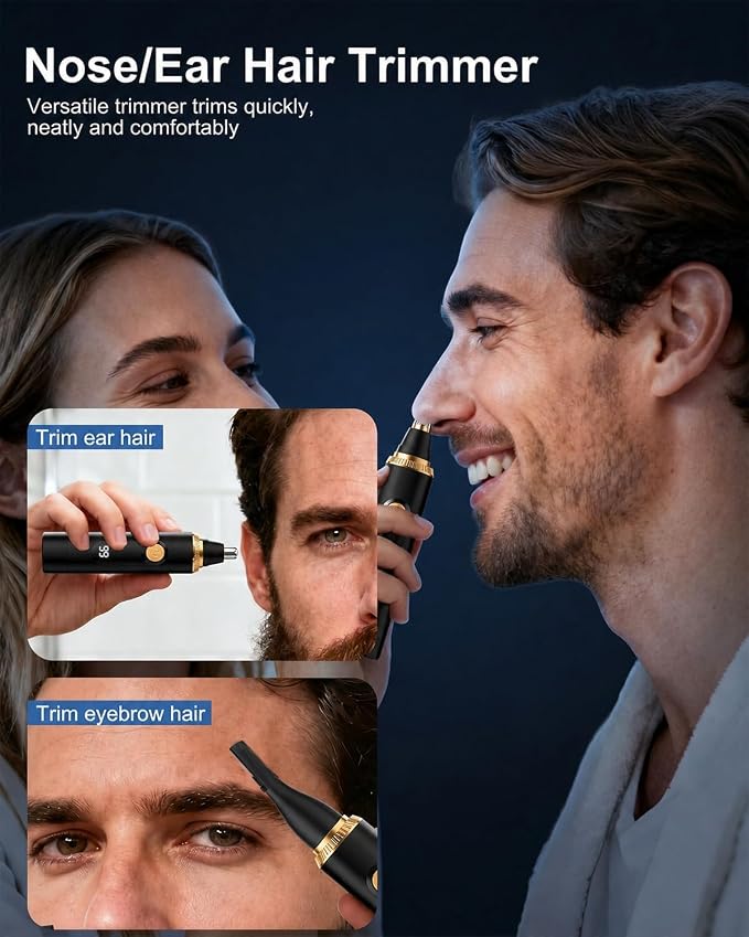 Nose Hair Trimmer for Men and Women,2026 Professional Painless IPX7 Waterproof Eyebrow & Facial Hair Trimmer,USB Rechargeable with LED Display Dual-Edge Blades,Black
