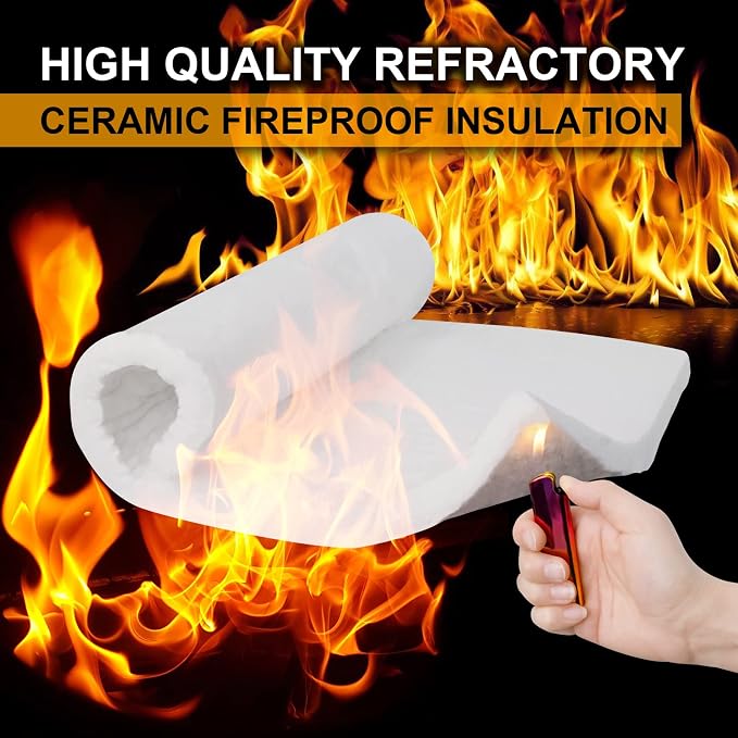Ceramic Fiber Insulation, 24"x15.7"x1" Thick, 2600F Fireproof Insulation Blanket for Wood Stove Baffle, Fireplace, Pellet Stove, Chimney, Furnace, Boiler, Pizza Ovens and Forge