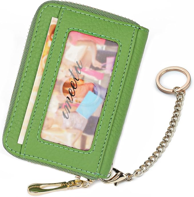 imeetu RFID Credit Card Holder, Small Card Wallet Women, Leather Card Case | Genuine Leather Women's Card & id Cases, Change Coin Purse with Zipper Keychain id Window, 20 Colors & 3 Styles, Daily, Gifts