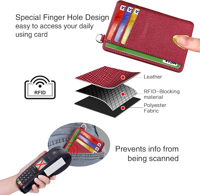 Slim Minimalist Front Pocket Wallet, RFID Blocking Credit Card Holder Wallet with Detachable D-Shackle for Men Women