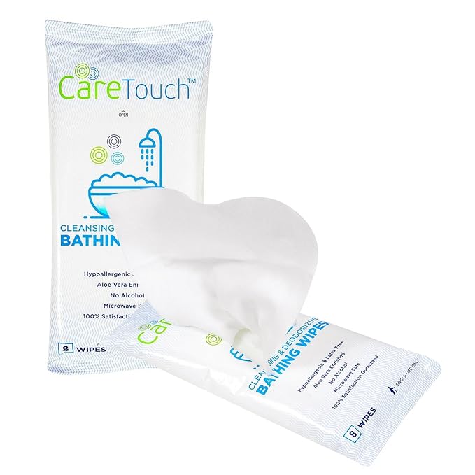 Care Touch Cleaning Wipes - Body Wipes for Adults - No Rinse, Cleansing Shower Wipes - Disposable Bathing Wipes - Great for Camping, Gym and Travel (80 Bath Wipes, 10 pack of 8 Wipes)