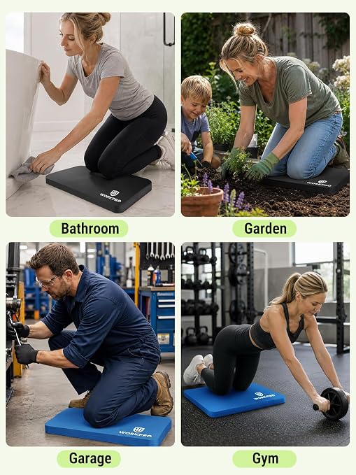 WORKPRO Extra Thick Kneeling Pad, 2-Pack, 17.5 x 11 x 1.5 in, Black & Blue | Soft NBR Foam Cushioning for Knee, Large Foam Kneeler Mat for Gardening, Bathing Baby, Exercise, Workout Supplies
