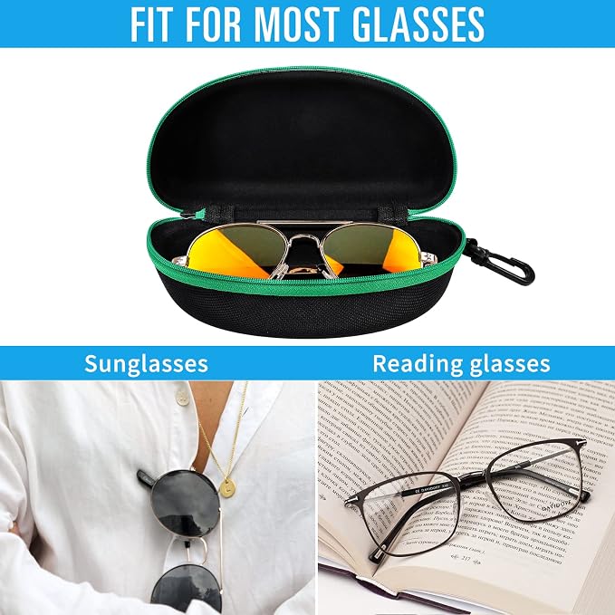 ZONLY 3 Pack Sunglasses Case Portable Travel Zipper Eyeglasses Case Hook With Cleaning Cloth
