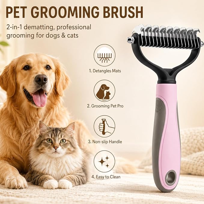 Pet Pro Grooming Tool, Pets Knotter Dog Grooming, Pro Pets Deshedding Brush, Deshedding Groomings Comb Fur Brush, Double Sided Shedding Brushs with 17 Teeth (2PCS-B)
