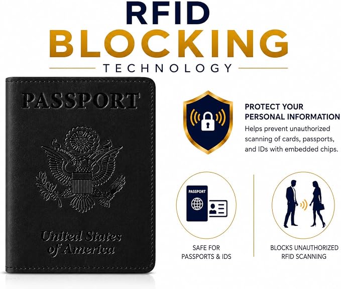 Ciana Passport Holder for Travel – PU Leather Passport Cover and Card Holder for Men & Women – Slim Passport Holder with Card Protector Slot, Travel Must Haves (Black)