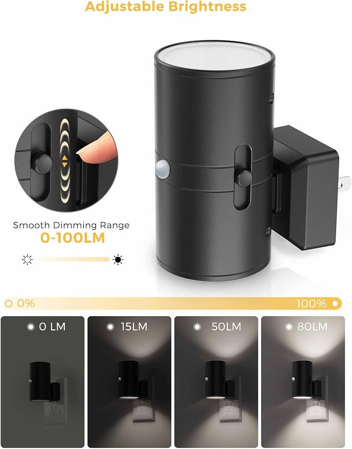 L LOHAS LED Motion Sensor Night Light, [2 Pack] Bright Nightlight, 5000K Daylight White, Motion Activated Night Light, Dimmable 0-100LM, Motion Sensor Light Indoor Plug in for Kids, Bedroom, Bathroom