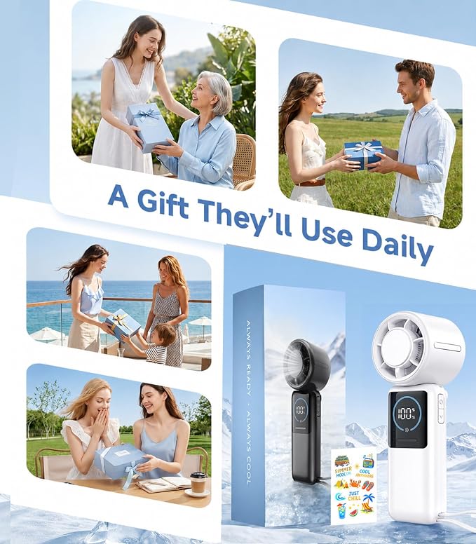 Turbo Portable Handheld Fan, 15000mAh Rechargeable Personal Fan for Travel | 15m/s Foldable Neck Fan with 100 Speeds, Up to 50H Runtime, Built-in USB-C Output and Display for Concerts and Outdoors