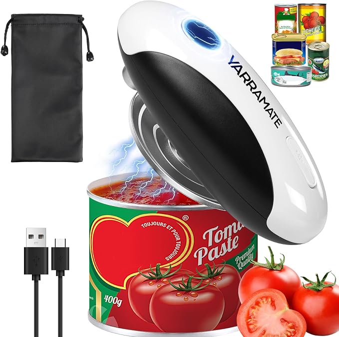 YARRAMATE Rechargeable Electric Can Opener, USB-C Smooth Edge Cutter | USB-C Automatic Can Opener, Fits for Most Cans, Friendly for Seniors, Includes Storage Bag