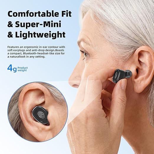 Hearing Aids, Hearing Aids for Seniors, Hearing Aid with Noise Cancelling for Adults, Digital Rechargeable Nearly Invisible Lightweight Amplifiers for Hearing Loss as Great Gift (Light-Grey)