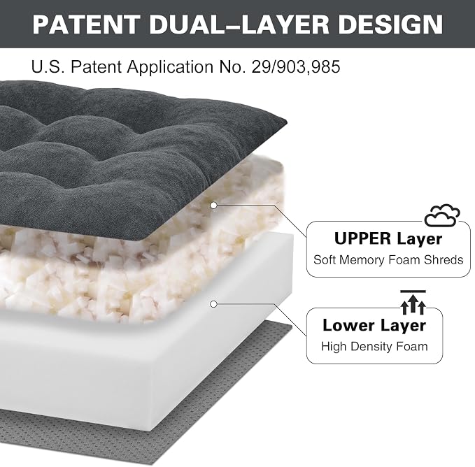 Recliner Seat Cushion for Elderly - Patented Dual Design for Sagging Recliner Replacement & Easy Get Up, Booster Cushion Relieves Back Pain from Sofa, Couch, Chair 20x20x5 Inches Dark Grey