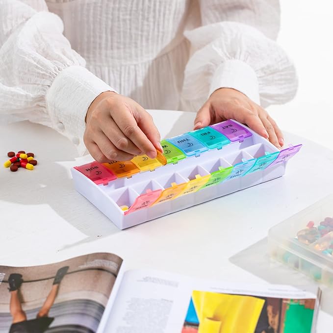 Mossime XL Large Pill Organizer 2 Times a Day, Weekly Am Pm Pill Box with Hinged Lids, 7 Day Medicine Vitamin Pill Case, Daily Pill Container, Big Medication Organizer for Supplement