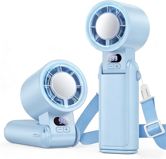 Portable Handheld Turbo Fan, 1-199 Speed Adjustable, Blue | 4 IN 1 Pocket Design with LED Display, High-Power Motor, Rechargeable Battery, Mini Fans for Indoor/Outdoor/Travel/Work