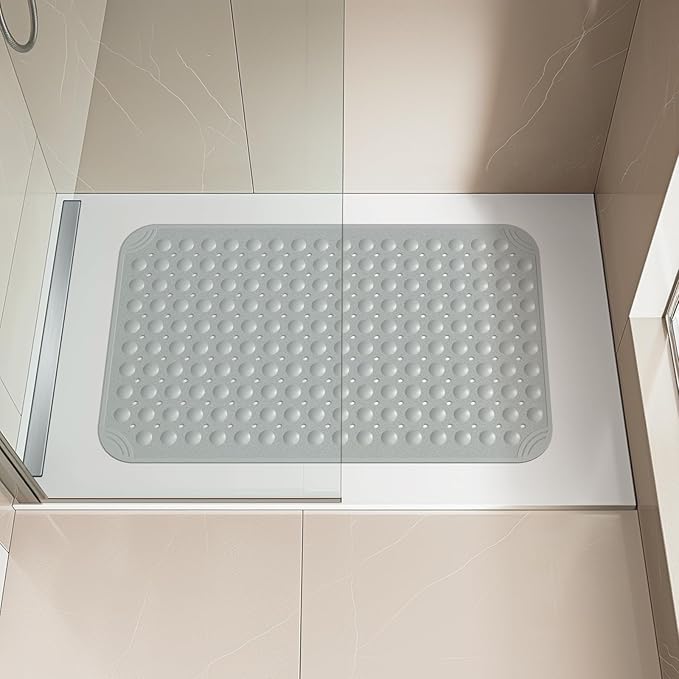 OTHWAY Non Slip Bathtub Mat, 31"x 19" TPE Bath Mat for Tub with Drain Holes and Suction Cups, Anti-Slip Mats for Kids Baby Elderly Bathroom (Dark Grey)