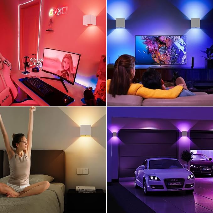 LED RGB Wall Lights for Room Decor, 16 Colors Remote Control, 6000mAh Battery Operated Rechargeable Dimmable Cordless Wall Sconces Set of 2 for Bedroom Living Room