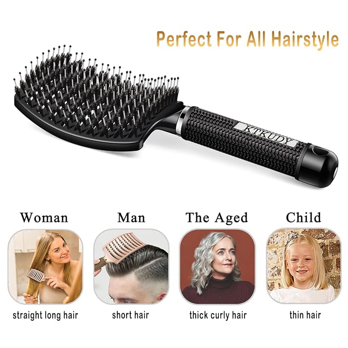 Detangling Brush for Women & Kids, Wet & Dry Hair, All Hair Types | Less pulling & breakage, Boar bristles tame frizz & add shine, Vents for faster blow-drying, Lightweight 4 oz, Non-slip grip