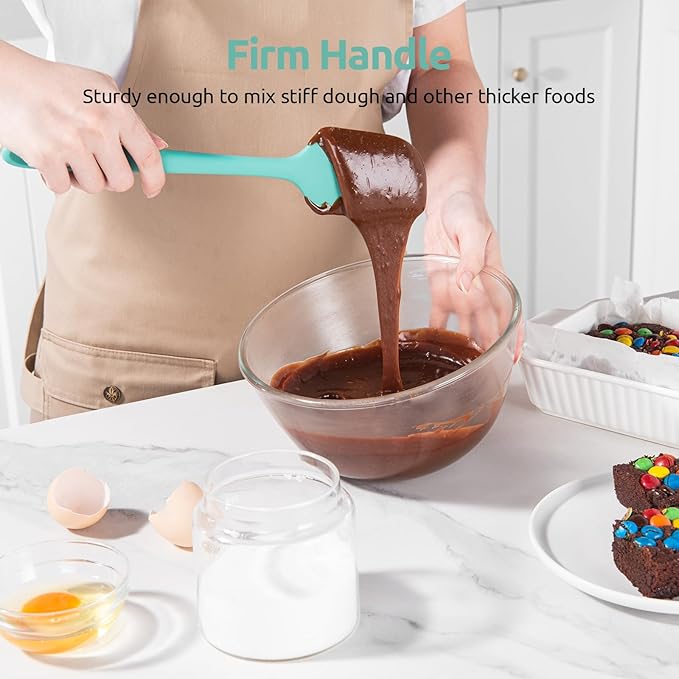 U-Taste Silicone Spatula Set, 600ºF High Heat Resistant, Seamless Flexible Rubber Kitchen Cooking Mixing Baking Scraper for Nonstick Cookware Set of 5 (Aqua Sky)