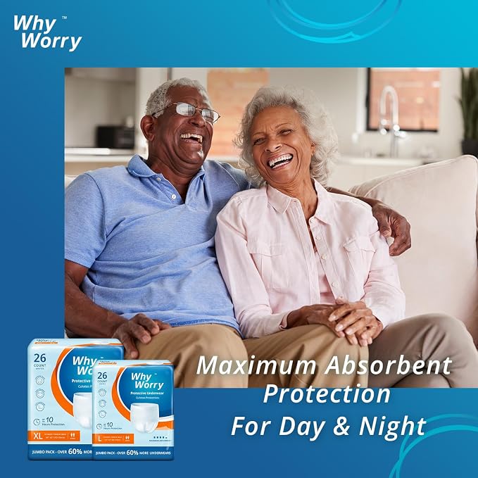 WhyWorry Incontinence Underwear for Women & Men, XLarge, 26 Count | Disposable Adult Pull Ups with Maximum Absorbency, Leakproof Adult Diaper Pants, Overnight Protection, Odor Control, Unisex