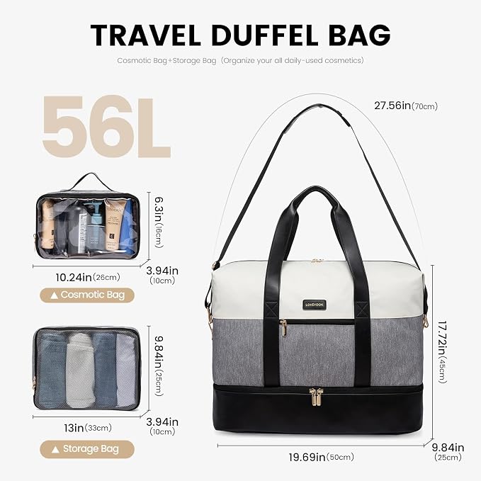 LOVEVOOK Weekender Bag for Women, Large Duffle Bag for Travel with 2 Packing Cubes, Carry on Overnight Bag with Shoe Compartment, Mom Hospital Bags for Labor and Delivery