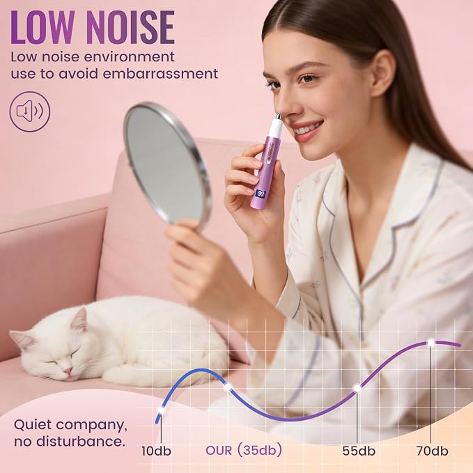 Nose & Ear Hair Trimmer for Women and Men, 2026 Painless USB Rechargeable Facial & Eyebrow Trimmer Clipper with LED Display for Easy Cleansing, Portable Grooming Kit,Gift Box Included (Pink)