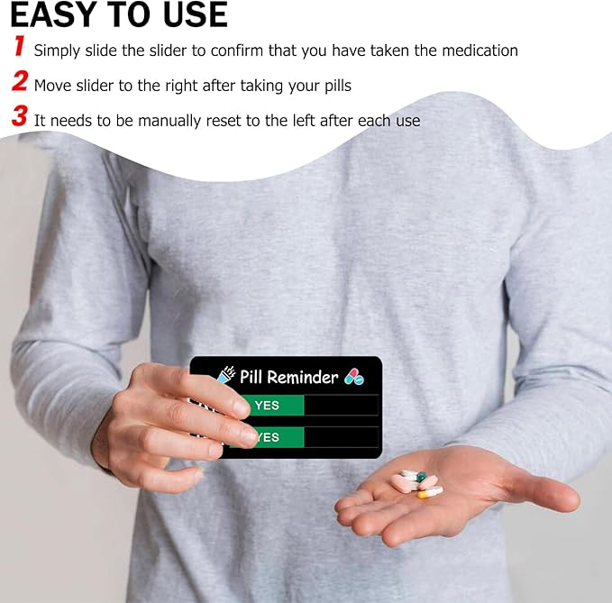 Pill Reminder, Pill Reminder Magnet, Pill Tracker AM PM, Acrylic Reminder Slider for Fridge, Magnetic and Adhesive Sticker Option-6 x 3 inches, Black