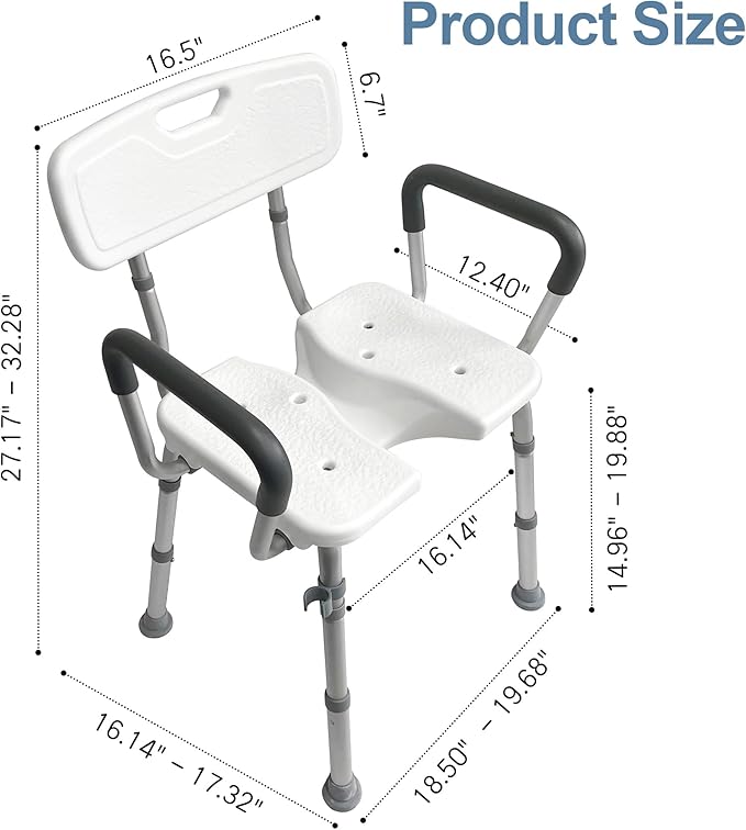 Shower Chair for Inside Shower with Arms and Back, Anti-Slip Design Shower Seat, Shower Chair for Elderly and Disabled with Groove for Private Cleaning, Adjustable Height
