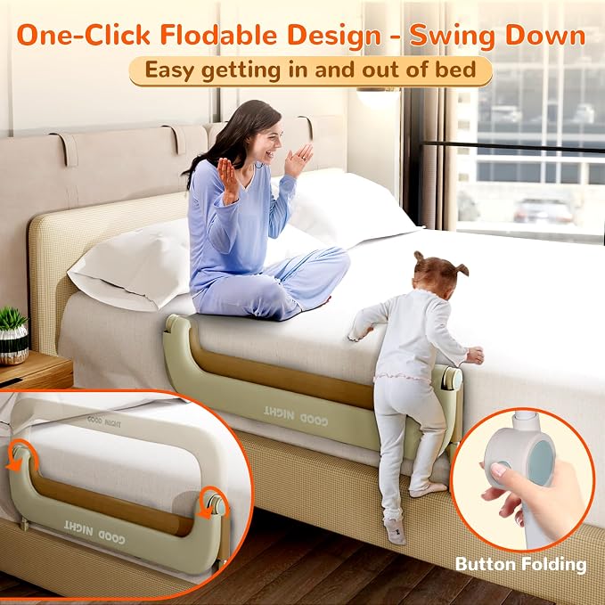 Bed Rail for Toddlers, 32 Inch Toddler Bed Rails, Bed Rail for Baby | Adjustable Heights, Folding up Portable, Safe Metal Frame, For Baby, For Crib, Twin, Bunk, Full Size, Queen & King Bed