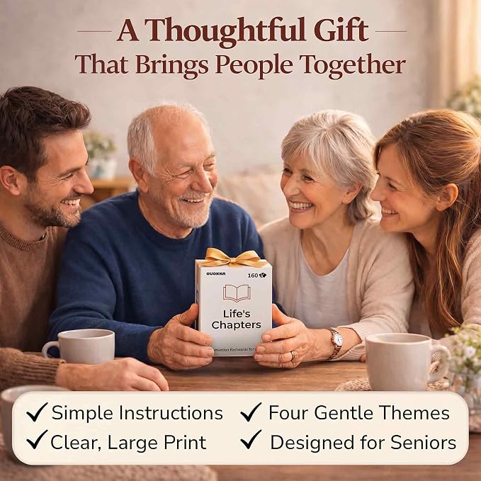 Quokka Elderly Memory Games for Seniors – 160 Cards for Alzheimer's or Dementia Activities – Large Print Conversation Starters Cards for Elderly Parents – Dementia Products in Premium Gift Box