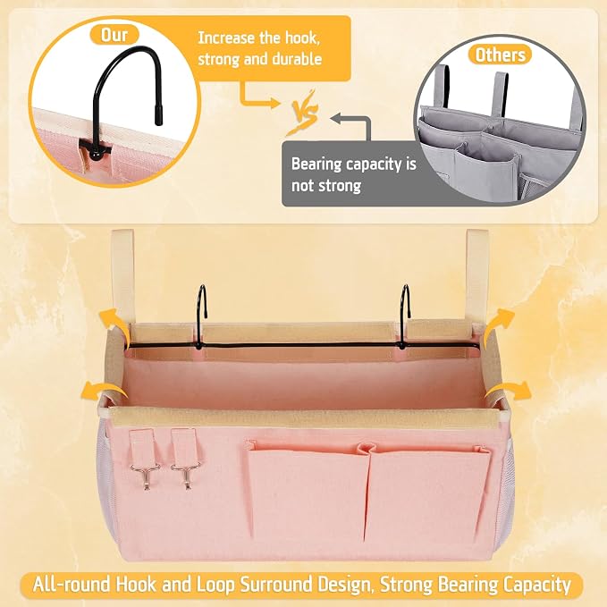 Lilithye Bedside Caddy, Bedside Storage Bag Hanging Organizer for Bunk Bed | Bed Caddy with Fixed Straps and Water Bottle Holder for Home, College Dorm, Bunk Bed, Hospital Bed and Crib Bed Rails