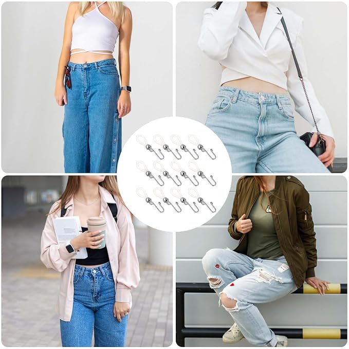 12 Pcs Pants Zipper Holder Upper for Jeans, Zipper Slipping Stopper Keep Zippers up on Pants, Hooks for Jeans Zippers Jean Buttons, Clasps to Keep Pant Up Stop Slipping