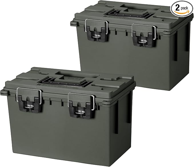 Sheffield XL Ammo Box Made in USA, Stackable Lockable Ammo Storage Box | 2 Pack Lockable Storage Box, Water and Dust Resistant Dry Box, Secures Hunting Gear, Gun Accessories, Supplies, and Bullets
