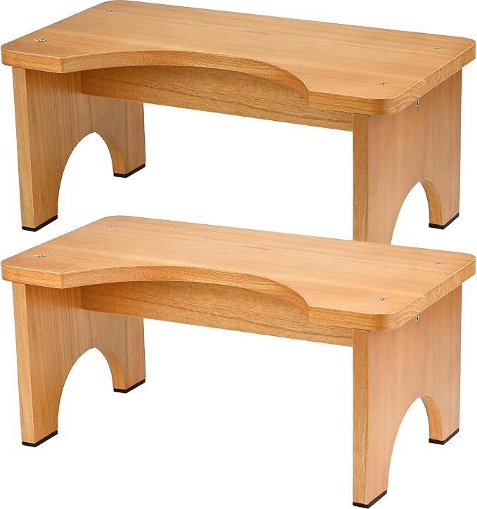 2 Pack Toilet Stool Squat Adult, Wood Poop Stool for Bathroom Adults, Portable Toilet Potty Stools for Adults