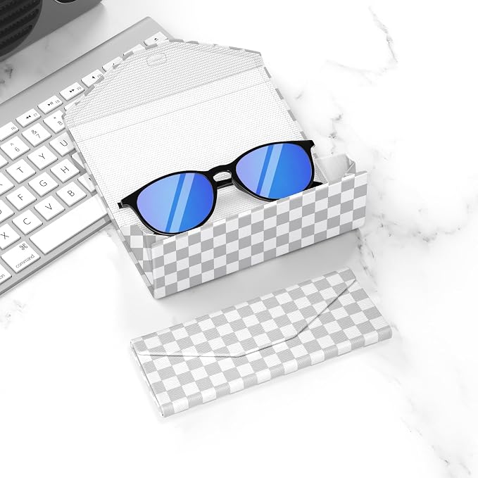Sunglasses Case, Foldable Glasses Case, Magnetic PU Leather Hard Shell Folding Eyeglass Holder Box, Collapsible Unisex
