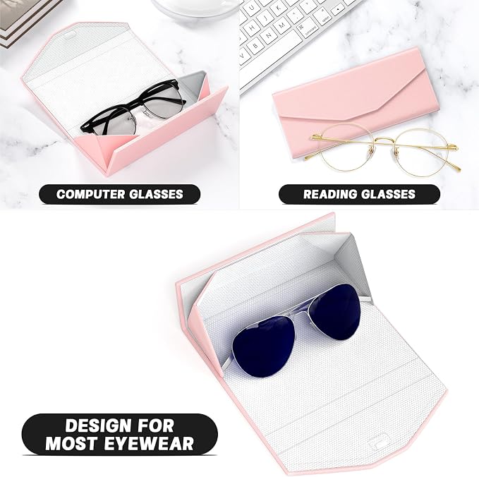 Sunglasses Case, Foldable Glasses Case, Magnetic PU Leather Hard Shell Folding Eyeglass Holder Box, Collapsible Unisex