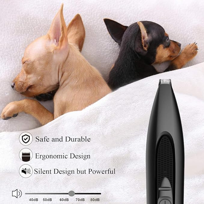Ruri's Dog Clippers, Cordless Cat and Small Dogs Clipper, Low Noise Electric Pet Trimmer, Dog Grooming Clippers for Trimming Dog's Hair Around Paws, Eyes, Ears, Face, Rump (Black)