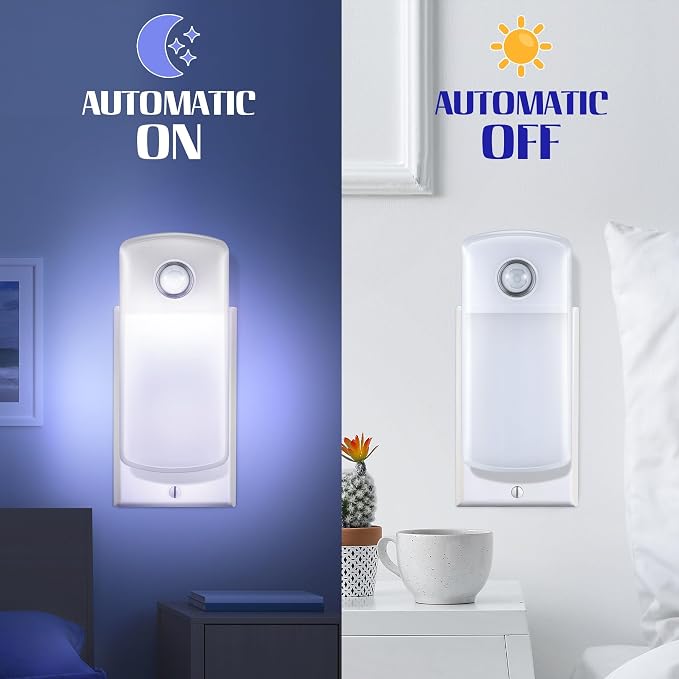 Enhon Emergency Power Failure Night Lights, 5-in-1 Multi Color LED Light, Rechargeable Flashlight with Foldable Plug, Automatic On Off Motion Sensor for Bedrooms, Hallways, Black Outs(2 Pack)