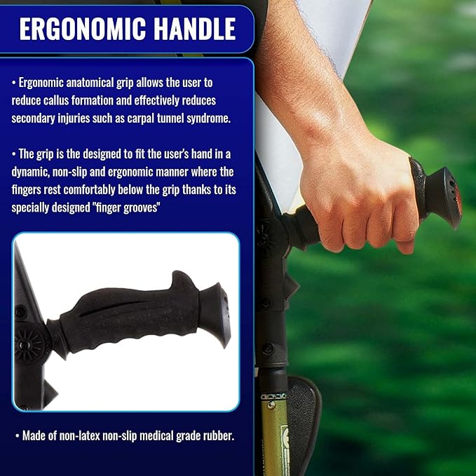 Ergobaum 7G by Ergoactives. 1 Pair (2 Units) of Ergonomic Forearm Crutches - Adult 5' - 6'6'' Adjustable, Foldable, Ergonomic, Shock Absorber, Non-Slip, Knee-Rest Platforms, LED Lights (Blue)