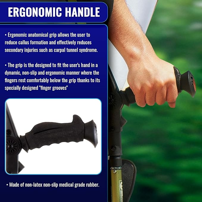 Ergobaum® Prime7TH Generation by Ergoactives. 1 Pair (2 Units) of Ergonomic Forearm Crutches - Adult 5' - 6'6'' Adjustable (Gray)