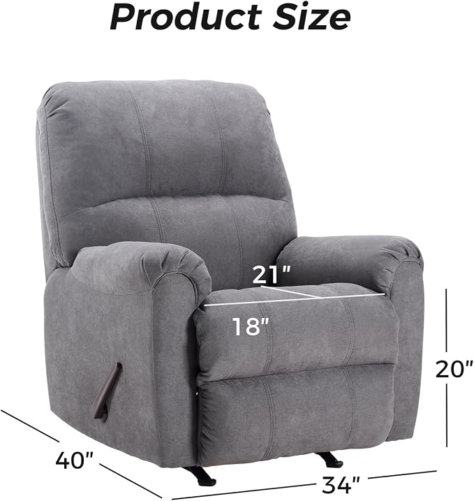 Rocker Recliner Chair for Adults Set of 2,Manual Recliner Chair with Overstuffed Backrest and Armrests, Soft Fabric Manual Rocking Reclining Sofa for Living Room,Grey