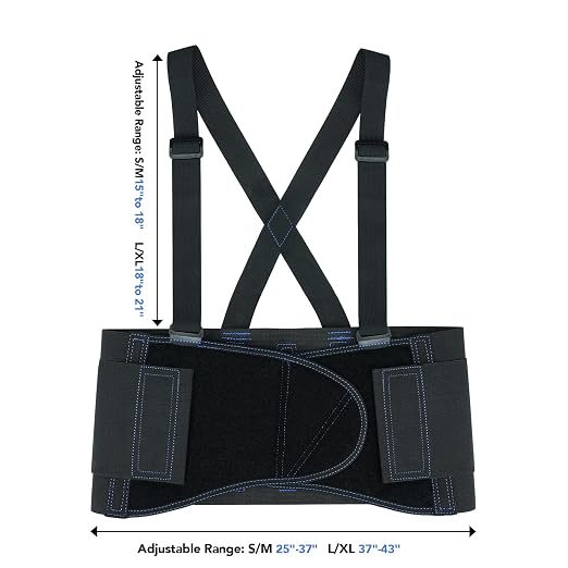 Zeluga 20-538 Industrial Work Back Brace, Back Support Belt with Suspenders, Lower Lumbar Support for Heavy Lifting, Removeable Straps, S/M