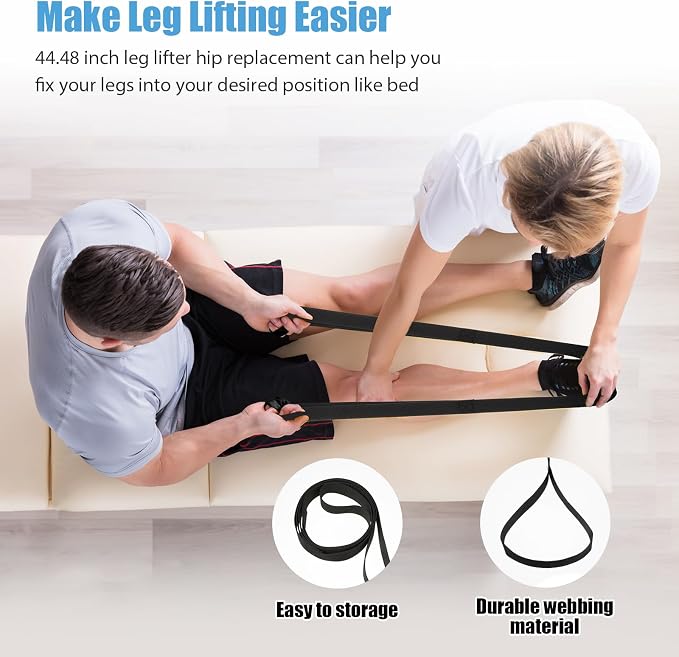 Domensi 6 Pcs Total Hip Kit with Leg Lifter Hip Back Knee Replacement Recovery Aid for Seniors Pregnant, 32'' Foldable Grabber Sock Assistant Device No Bending Shoe Horn Dressing Stick Bath Sponge